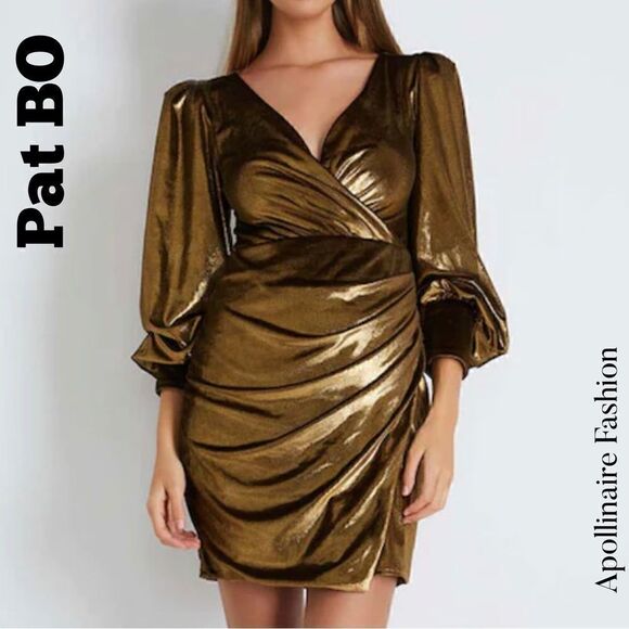 Pat BO VELVET GOLD METALLIC MINI DRESS NWT SIZE 8 - Picture 3 of 8